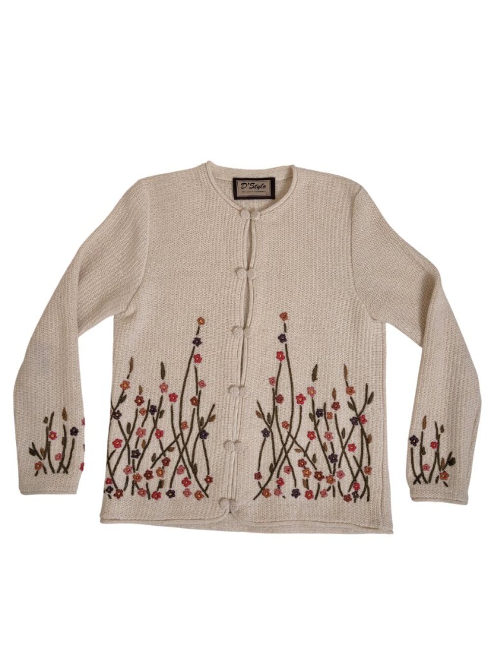 Vintage Alpaca Sweater Women's Floral Embroidered Knit Cardigan D'Stylo